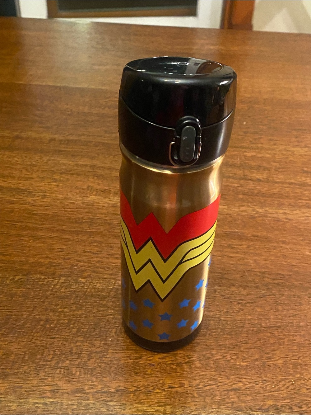 Wonder Woman Stainless Steel Water Bottle 12 Oz Gold Red Blue Stars Insulated